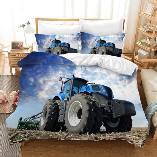 CXYXHW Traktor sängkläder set, 3D-tryck traktormönster barn sängkläder, mikrofiber påslakan 3 delar med dragkedja, för barn ungdomar pojkar (traktor 4, 135 x 200 cm)