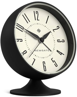 NEWGATE® Spheric Wecker | Ikonisches kuppel-retrodesign | Schwarze, weiche, gummierte oberfläche | Ideal für nachttisch, Schreibtisch oder Regal | Mid-Century-Schlafzimmer- und bürozubehör
