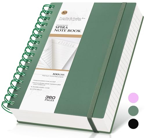 MUAHLIUB Spiral Notebook Journal,360 Pages College Ruled Notebook, Lined Thick Journals for Women Men,A5 Thick Spiral Journal for Writing,100GSM Paper, Spiral Notebooks for Work School 5.5x8.5 Green