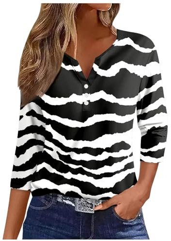 NNGOTD Tshirts Women UK, Women Comfort Top V Neck Button Up Three Quarter Sleeve Comfort Floral Print Shirt Tshirt Lightweight T Shirts Women Plus Size Womens Tunic Tops Solid Color Elegant Tshirt