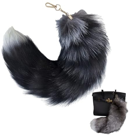 Queue de renard moelleux, Forme de renard en peluche, Porte-clés voiture pendentif doux décoration, (schwarz)