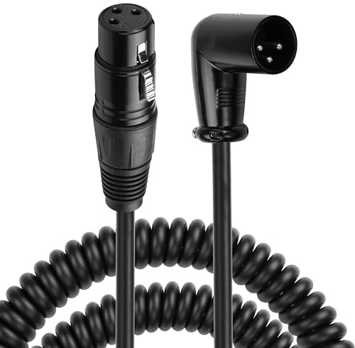 CERRXIAN XLR-Mikrofon-Spiralkabel, rechtwinkliges XLR-Steckerkabel auf gerades XLR-Buchsensteckerkabel, symmetrisches XLR-Kabel 8 Fuß, sauerstofffreie Kupfer-Mikrofonkabel, XLR-Lautsprecherkabel (L)