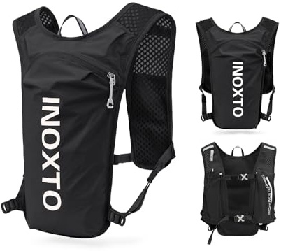 INOXTO Mochila para correr, bolsa de hidratación ligera de 5 litros, adecuada para senderismo, competición de ciclismo, chaleco de agua para montañismo, mochila para hombre y mujer (negro con blanco)