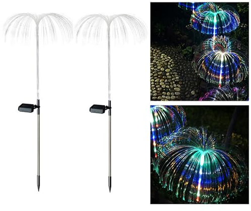 Generic Solar Flower Lights Outdoor Garden Decorations Waterproof - 2 Pack Color Solar Jellyfish Lights, Garden Path Garden Lawn Party Decoration Color Light Single Layer-2 Pack, Standard
