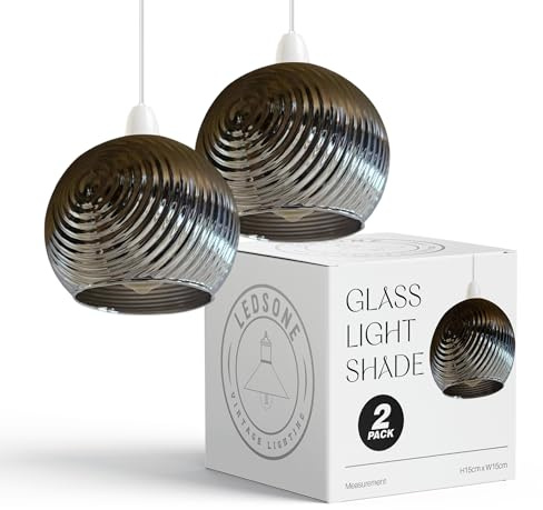 LEDSone 2PCS Small Black Glass Light Shade 15cm x 15cm Round Shape with Shade Reducer Plate Lampshades for Ceiling Lights Bedside Lamps Replacement Lamp Shades Bedroom Living Room Kitchen