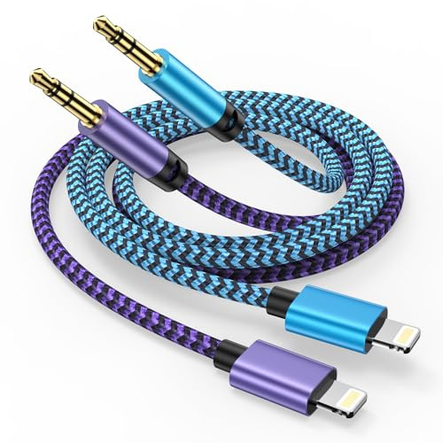 iPhone Aux Kabel für Auto 2Pack, 3.5mm Klinke auf Lightning Adapter Kabel, Nylon Apple zu Aux Adapter HiFi Audiokabel für iPhone 14 Pro Max/14/13/12/11/Pro/SE/XS/XR/X, für Auto/Kopfhörer/Lautsprecher
