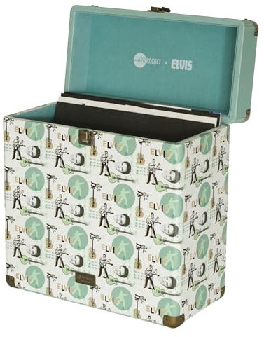 Arkrocket Elvis Vintage Vinyl-Schallplatten-Aufbewahrungs- und Tragetasche, passend für alle gängigen Schallplatten – 33 1/3, 45 und 78 U/min, hält 30 Alben, perfekt für Ihre geschätzte Sammlung,