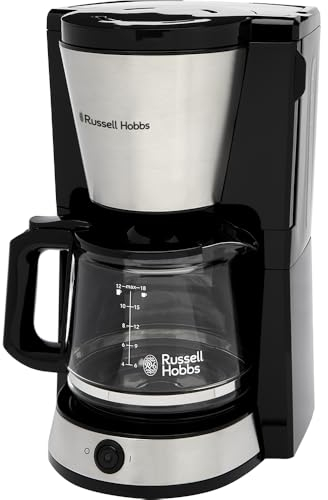Russell Hobbs Machine à café filtre (cafetière, verseuse en verre 1,25l, 10 tasses, maintien au chaud 40 min, surface acier inox brossé, fonctions BrewNow, stop-goutte, éclairage bleu) Heaton 27400-56