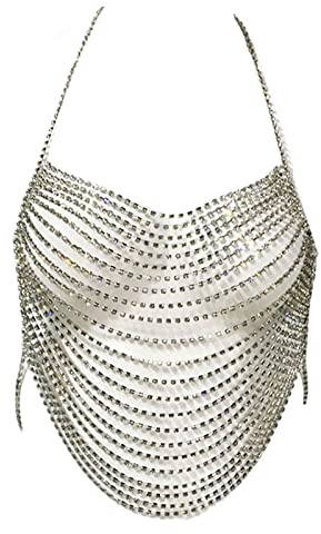 Zdprkqzvz Harness-Bikini-Kette, Strass, Körperkette, Brustkette, mehrlagig, Neckholder, rückenfrei, Tank-Top-Kette, Bikini