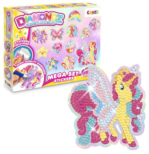 DIAMONDZ CRYSTAL PAINTING Mega Set Stickers Galupy Unicorn - Diamond Painting Kinder Aufkleber Set, DIY Diamant Malerei Bastelset, Mosaikherstellung für Kinder, 9 Farben