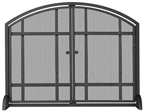Funkenschutz-Kaminschirme mit Türen, kindersicherer Kaminschirm, freistehender Funkenschutz, dekorativer schwarzer Kaminschirm aus Metall für den Außenbereich, 99×78,7 cm, In Marriage Full Moon
