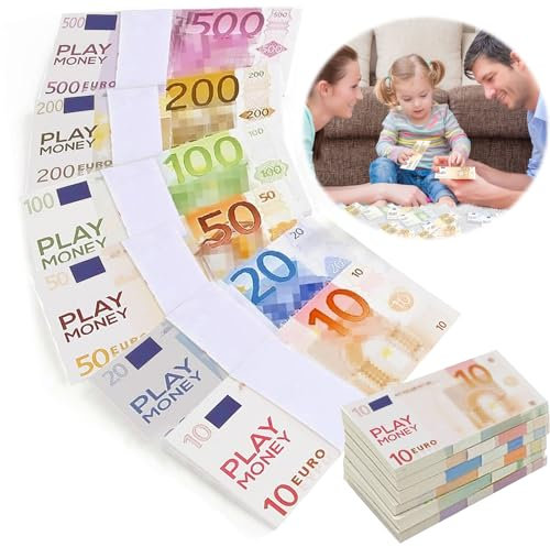 Capgoost Spielgeld Euro Set, Euro per Giocare, Confezione da 120 Banconote di Soldi Giocattolo, Banconote Euro False per Giocare, Giocattolo Educativo con Soldi di Calcolo, Multicolore