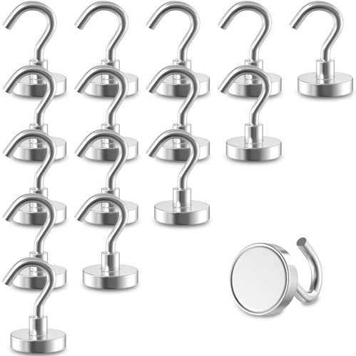 MAGABALLNET 16 Stück Magnethaken Extra Stark,10kg Neodym Magnete Haken Extra Stark,Magnetischer Haken, Stark Magnete mit Haken für Kreuzfahrten,Zuhause, Küche, Arbeitsplatz, Büro(18 * 36.3MM)