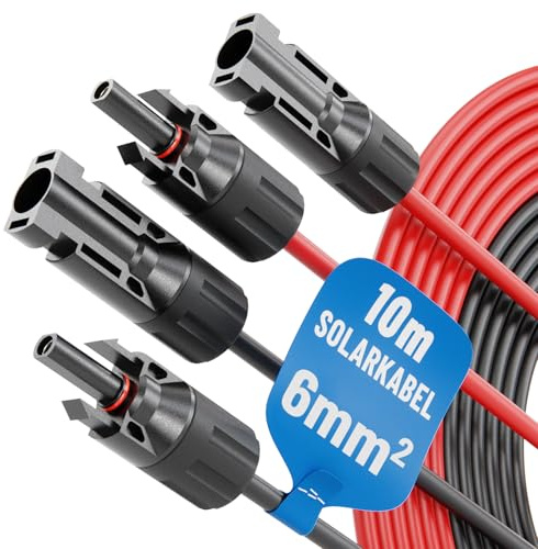 ABSINA 2X Solarkabel 6mm2 10m H1Z2Z2-K schwarz & rot - PV Kabel | Solarkabel Verlängerung UV-beständig - PV Leitung, Photovoltaik Montage Zubehör, Solar Kabel 6qmm mit Solarstecker