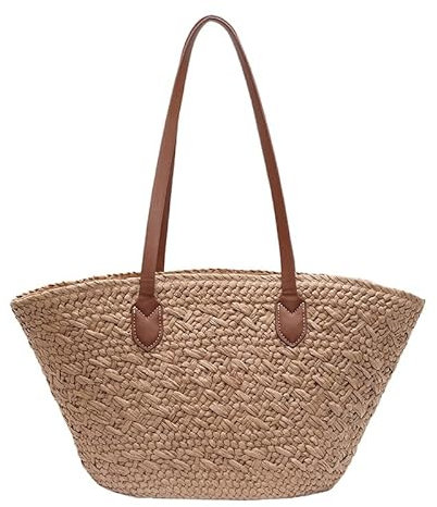 GSenhui Strandtasche Stroh Handtasche Damen Groß Sommer Korbtaschen Damen Strohtasche mit Leder Schultergurt, Strohtaschen Böhmische Handgewebt,Geflochten Basttasche für Reisen Strand