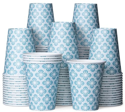 Paper Coffee Cups, 100-Pack 340ml Disposable Paper Cups for Hot or Cold Drinks, Plum Blossom Harmony Design