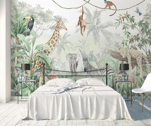 Papel Pintado 3D Animales de la selva tropical Papel Tapiz Fotomurales Moderno Murales -N002-330cmx245cm