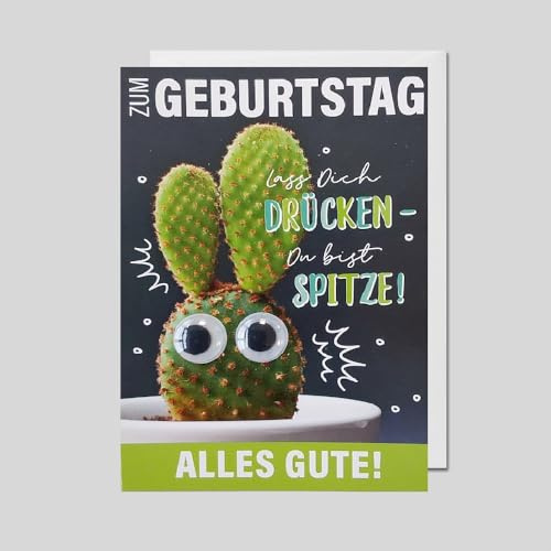 Michel Verlag Geburtstagskarte mit Wackelaugen (Kaktus), fröhliche Klappkarte mit Glückwünschen, Format 12x17 cm, humorvolles Design. Perfekt für Kinder oder Freunde, Made in Germany!