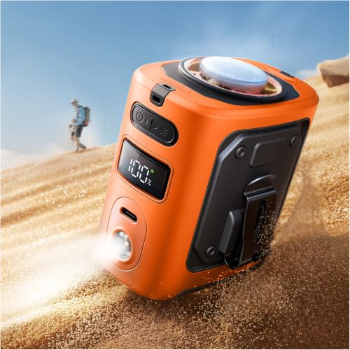 MUXNW Waist Clip Fan,100‑Speed 14200RPM,8000mAh, Orange | Portable clip‑on wearable fan, under‑shirt airflow, body‑back heat relief, belt mount, for men worksite use