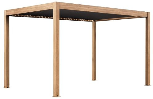 Pergola bioklimatische selbsttragende 3x4m aus grauem Holzaluminium
