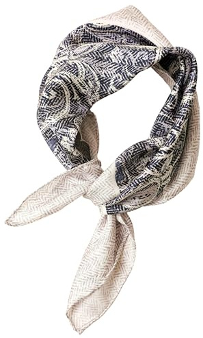 Prettystern Handrullad dam herr unisex 100 % siden bandana nicki halsduk sommar liten sidenscarf, 62B vit grå blå, 53/53 cm, handgerollter Saum