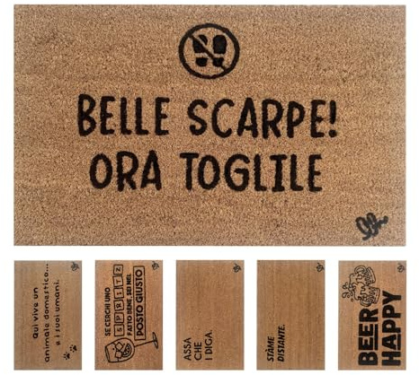OLIVO.shop COCCO FUNNY - Zerbino con scritte, Zerbino cocco ingresso simpatico, Tappeto cocco divertente, fondo in gomma, vari disegni, 40x60 cm (SHOES)