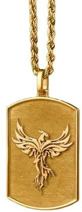 LKBEADS Collier en argent sterling 925 30 x 19 mm de 45 cm Pendentif Phoenix Dog Tag corde, plaque d'identité Renaissance et Résurrection Plaqué or | LKRPG_0495