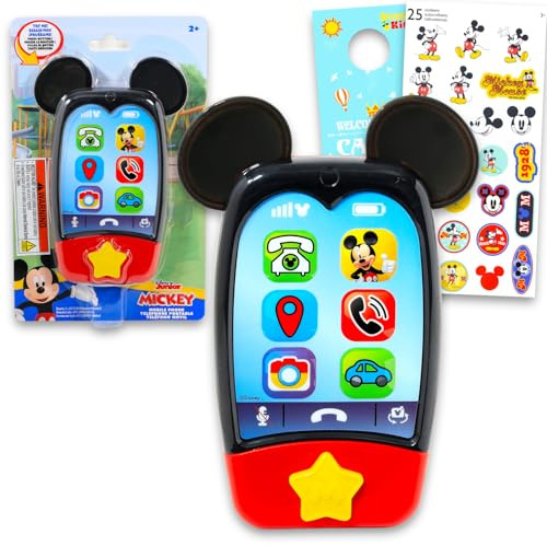 Mickey Mouse Toy Phone for Boys - Bundle with Disney Cell Phone Toy with Sound Buttons Plus Stickers, More | Mickey Mouse Phone for Toddler Boys