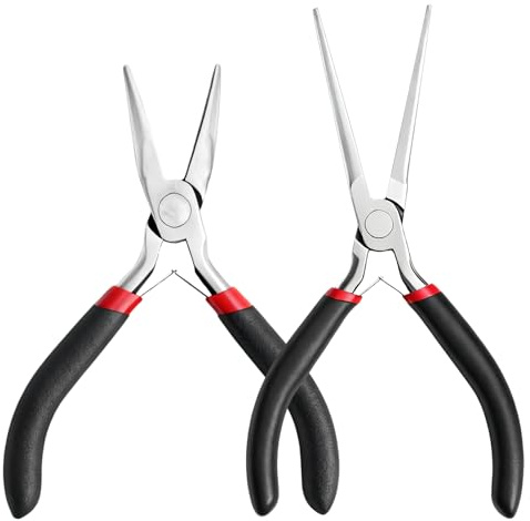 LOLANIUT 2 Pezzi Mini Pinze a Becchi ad Ago, Mini Pinze a Becchi Lunghi Piccole Pinze a Becco Piegato a Lungo Raggio Piegate pinze per Gioielli Fai da Te, Riparazioni e Avvolgimento di Fili