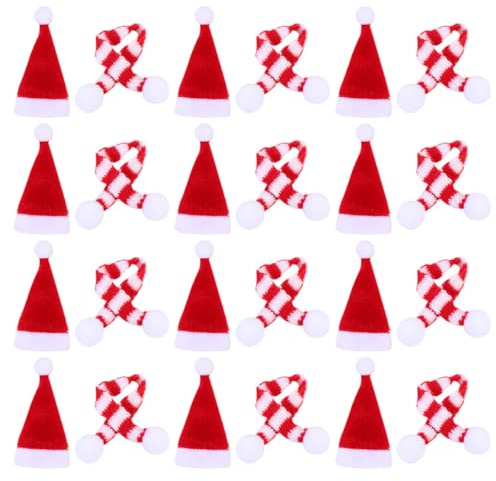 ANDRESLAD Kleiner Weihnachtsstrickmütze und Schal 24 Stück Selbstgemacht Handgemachte Miniatur Wollmützen 4x8cm Schals 15cm Langlebige Weihnachtsdeko für Basteln Haus Geschenk