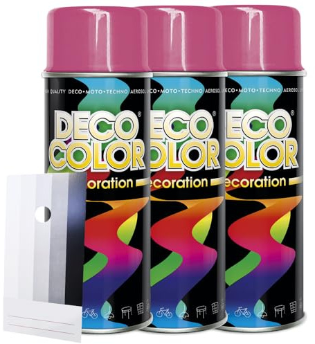 Craft-Equip DC 3 Stück Lackspray Glanz nach RAL in 400ml zur Lackierung von Auto Stahl Aluminium Beton Holz und Spritzmusterkarte (3 Dosen in pink glanz RAL 4003 + Karte)