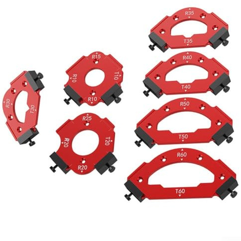 Lot de 7 gabarits de routage d'angle en alliage d'aluminium, avec modèles de rayon R10 R20 R30 R35, R40 R50 R60, pour projets de travail du bois, nécessitant une finition lisse des bords