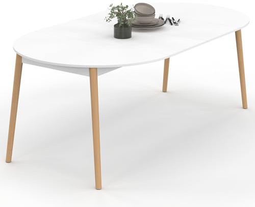 IDMarket - Tavolo da pranzo allungabile rotondo Angela 4-10 Persone bianco piede in legno 110-200 cm