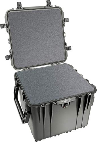 PELI 0340 contenedor de Transporte Profundo con Asas Laterales, asa retráctil y Ruedas robustas, IP67 estanco, 96L de Capacidad, Fabricado en EE.UU., con Espuma Personalizable, Color Negro