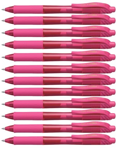 Pentel Energel X BL107, Lot de 12 Rollers encre gel rétractables, Pointe moyenne 0,7 mm, Rose