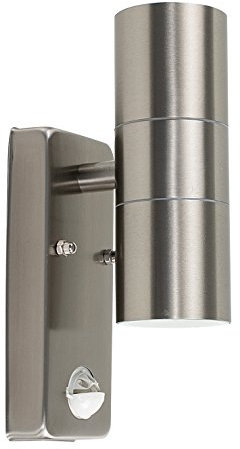 MiniSun | Modern Stainless Steel Up/Down Security Wall Light with PIR Motion Sensor | Outdoor Wall Lights, Home Décor & Improvement Essential | Mains Wired