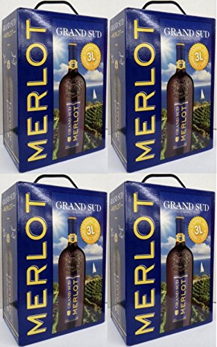 4 x GRAND SUD MERLOT Vin de Pays d`Oc 3 Liter BAG IN BOX
