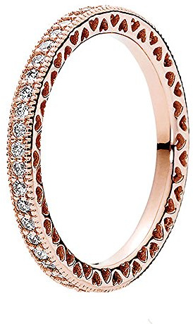 PANDORA Signature - Anello pietre scintillanti e cuori, placcato in oro rosa 14k, con pietre di zirconia cubica incolori