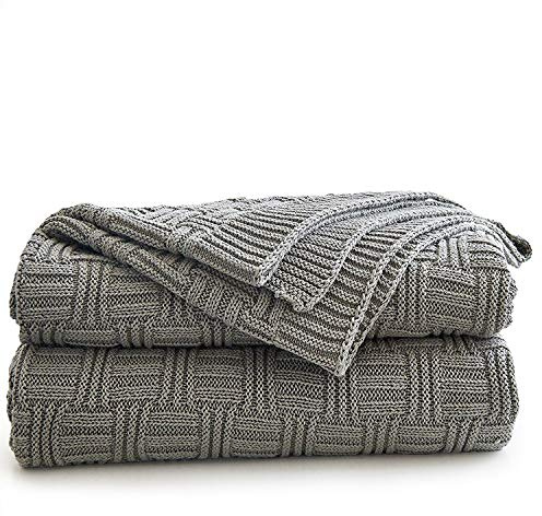 Longhui bedding Überwurfdecke aus Baumwolle, Zopfmuster, für Couch, Stühle, Bett, Strand, Heimdekoration, graue Decke, 127 x 152 cm, Geschenk als Waschbeutel