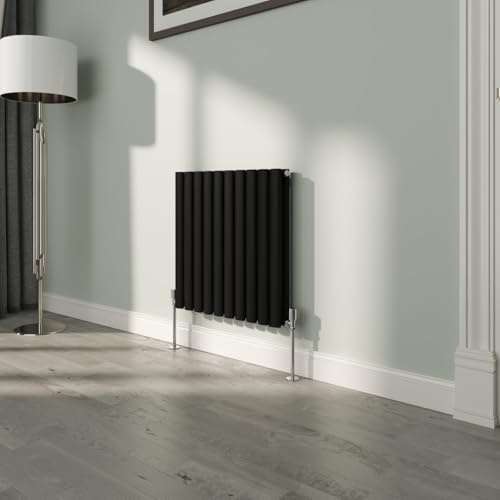 NRG Horizontal Double Panel Oval Column Designer Radiator Black 600x590mm | Central Heating Rad, Modern Radiator, High Heat Output, Radiator Wall Mounted, for Living Room, Kitchen, Home
