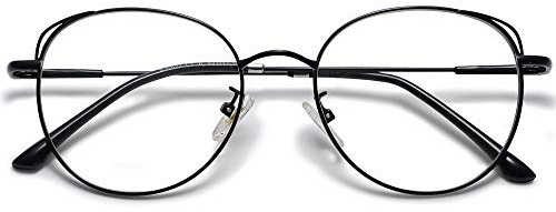 SOJOS Cat Eye Blue Light Blocking Glasses for Woman Hipster Metal Frame Womens Eyeglasses She Young SJ5027, Black Frame/Anti-Blue Light Lens