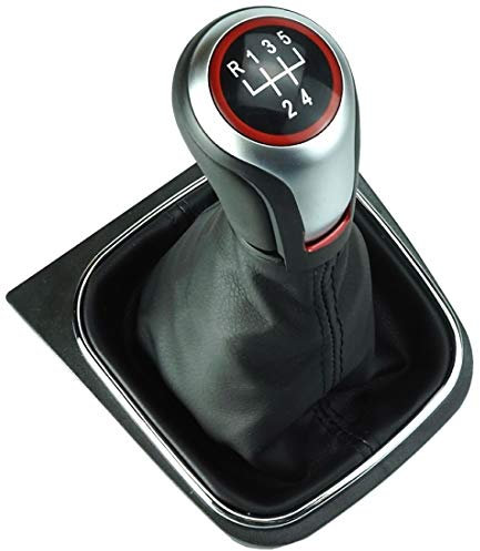 Schaltknauf Schaltsack Schaltmanschette Rahmen 5 Gang Silber - Roter Ring - schwarze Naht