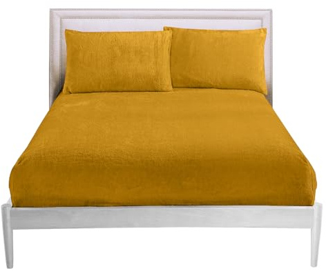 Sábanas de Cama de fácil Cuidado, tamaño King, sábana Bajera Ajustable 100% poliéster, sábana Inferior de Forro Polar térmico cálido, Ocre