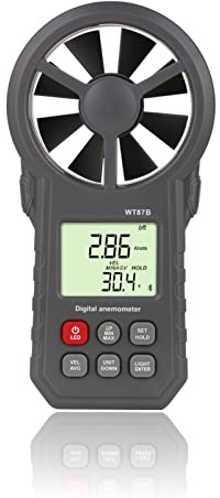 Windmesser mit Thermometer Mini Bluetooth Anemometer Digitaler Hand Windmesser mit LED-Beleuchtung Digital Anemometer Windmessgerät für Windsurfen Segeln Angeln Drohnenflug