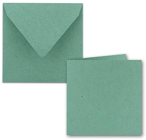 50x Quadratisches Faltkarten Set aus Kraft-Papier in Eukalyptus-Grün 15 x 15 cm - Doppel-Karten und Briefumschläge aus Recycling-Papier - Serie Umwelt