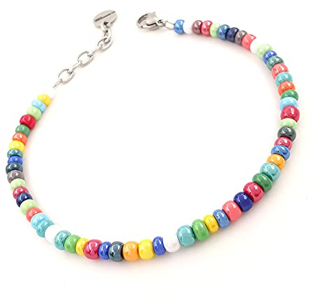 ALMENDRA Bracciale da uomo perle braccialetto colorato moda regolabile perline palline ragazzo (Vetro colorato 4mm)