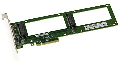 KALEA-INFORMATIQUE PCIe x8 PCIe3.0 Controller-Karte für 2 SSDs PCIe NVMe U.2 U2 68-pin SFF-8639. Direkte Montage auf der Karte ohne Kabel.
