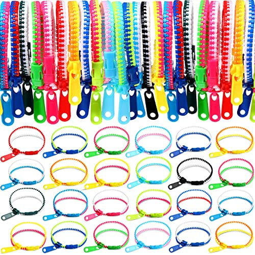 Yinkin 200 Pieces Party Favors Bulk 7.9 Inch Friendship Fidget Zipper Bracelets Children Sensory Toy Fidgets Friendship Play Bracelets for Classroom Rewards Birthday Goodie Bag Fillers(Fresh Color)