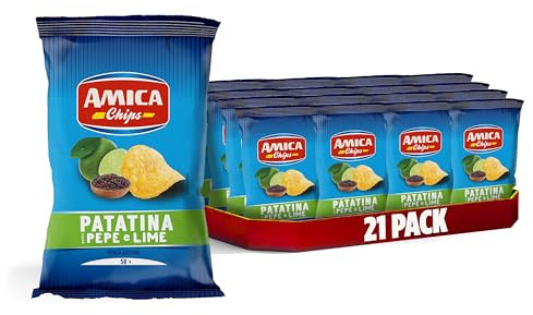 AMICA Chips - La Patatina Gusto Pepe e Lime, 21 Confezioni da 50g | Snack Senza Glutine, Aroma Naturale