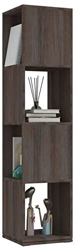 Gecheer Drehregal Drehbar Regal Ordnerregal Standregal Bücherregal Aktenregal Büroregal Deko Mehrzweckregal Grau Sonoma-Eiche 34,5 x 34,5 x 147,5 cm (B x T x H) Spanplatte